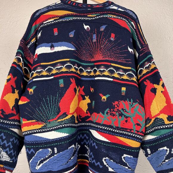 Meeroo Coogi Style Vintage 3D Cable Knit Crazy Large Kangaroo Sweater - Picture 7 of 7